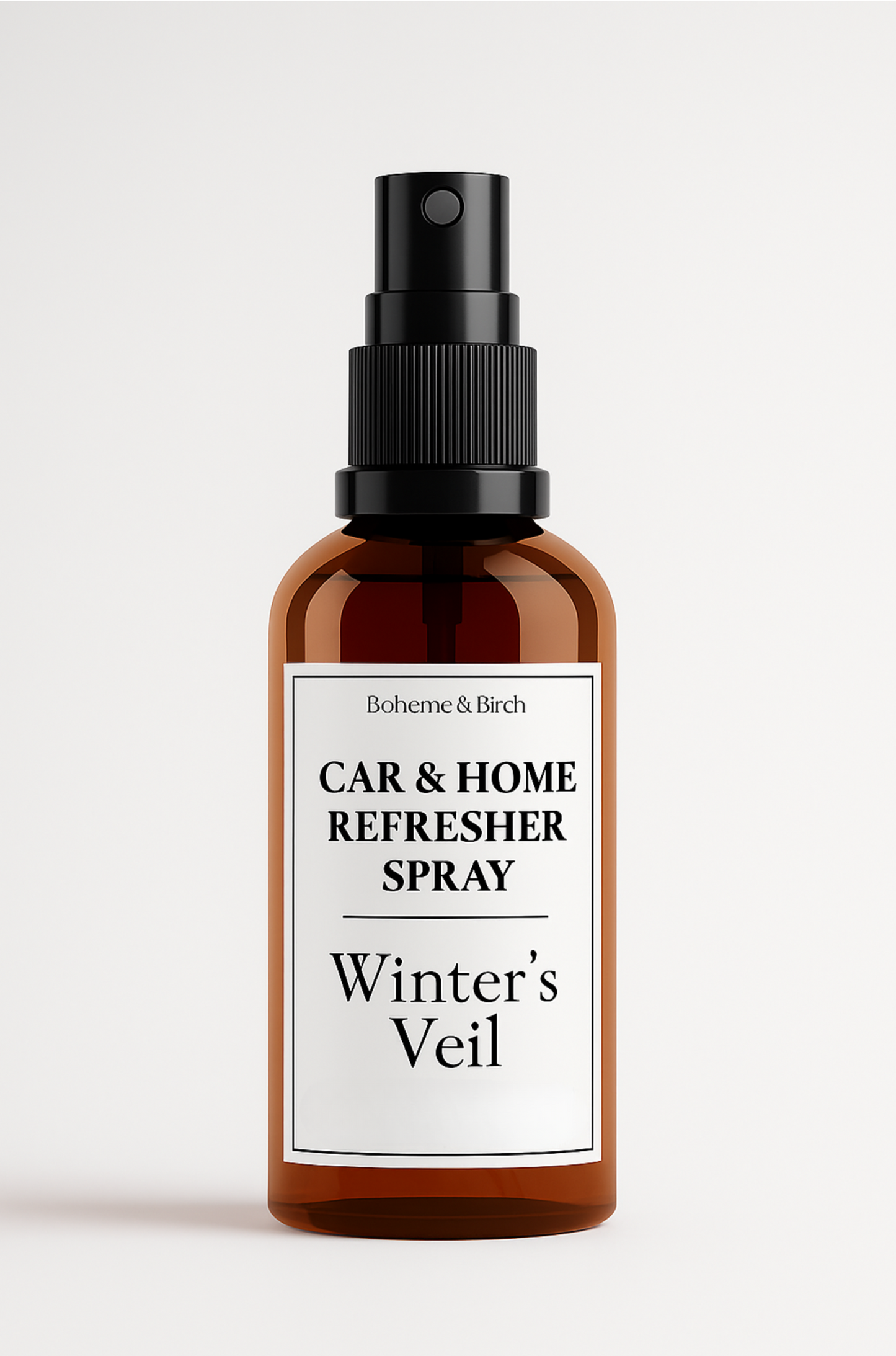 Car & Home Refresher Spray bottle labeled 'Winter's Veil' on a white background