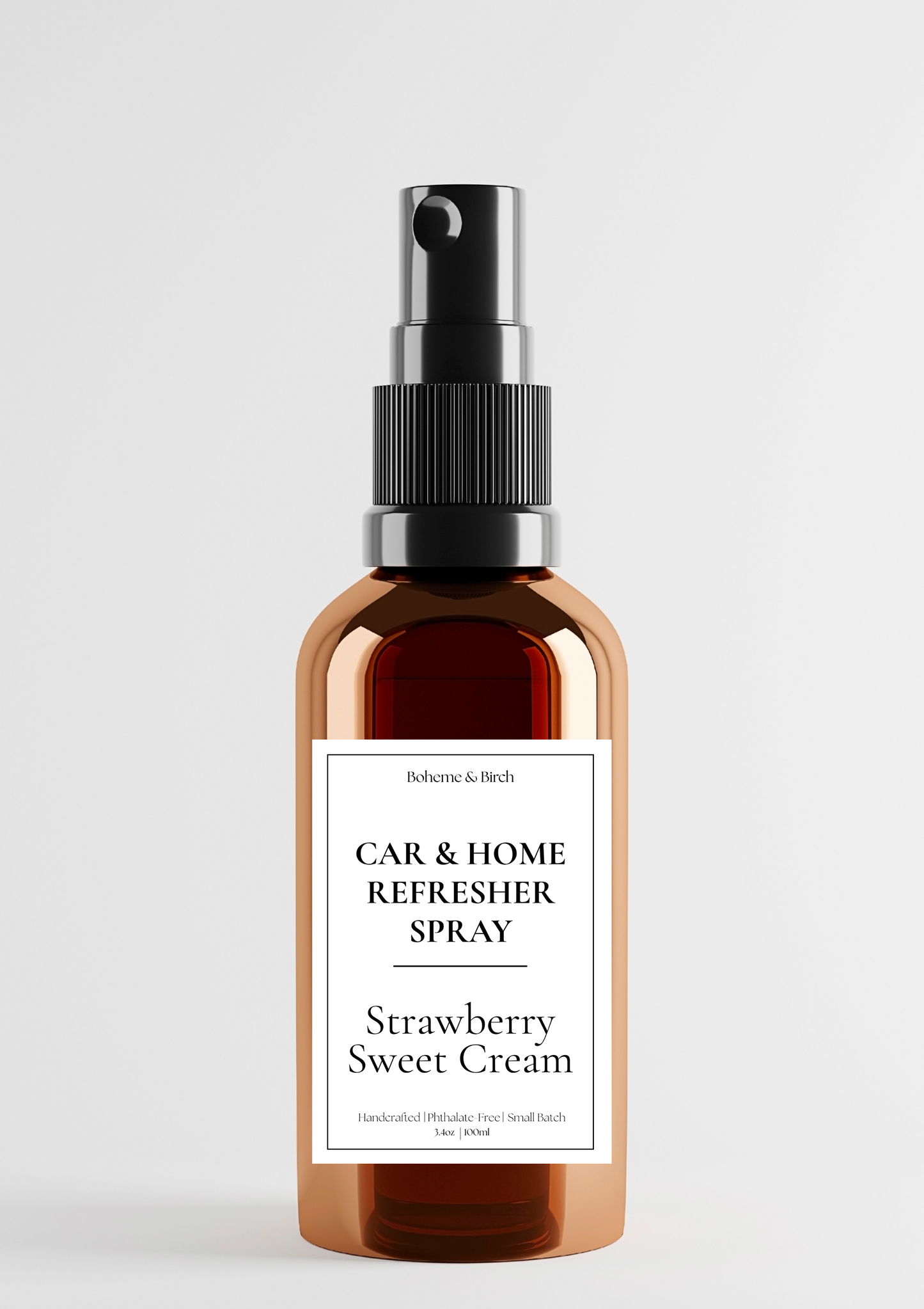 Car & Home Refresher Spray bottle labeled 'Strawberry Sweet Cream' on a light gray background
