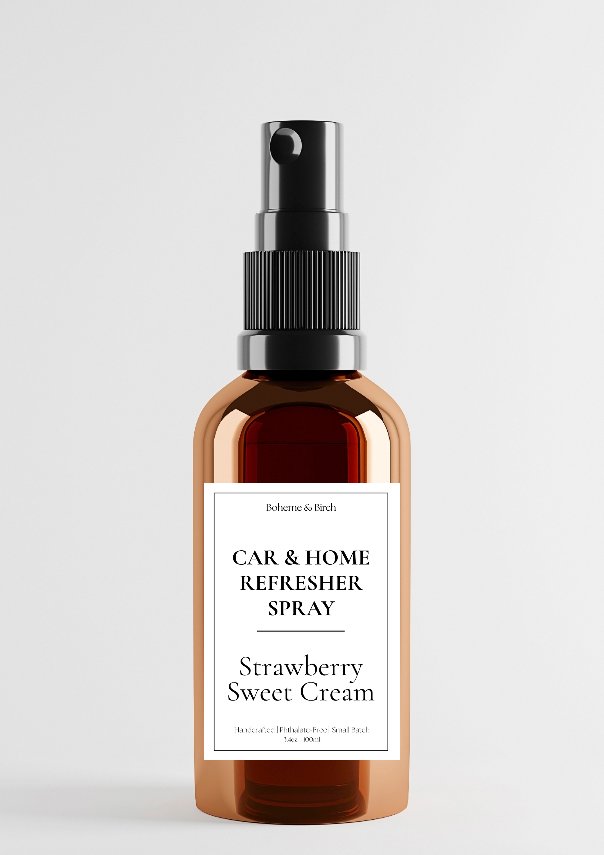 Car & Home Refresher Spray bottle labeled 'Strawberry Sweet Cream' on a light gray background
